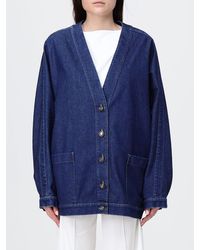 Giorgio Armani - Single-Breasted Denim Jacket With V-Neck And Patch Pockets - Lyst