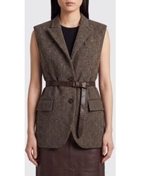 Brunello Cucinelli - Chevron Wool Tailored Waistcoat With Belt - Lyst