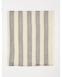 Emporio Armani - Striped Modal Blend Scarf With Jacquard Logo - Lyst