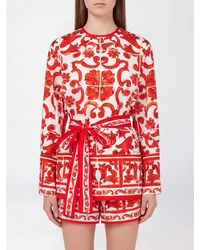 Dolce & Gabbana - Dolce &Amp Gabbana Majolica Print Silk Blouse With A Tie-Waist Detail - Lyst