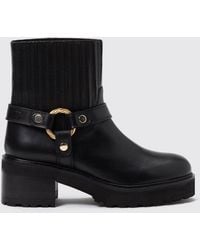 Twinset - Smooth Leather Chelsea Biker Boots With Elasticated Ankle And Ring - Lyst
