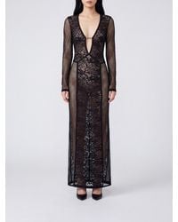 Elisabetta Franchi - Long Lace Sheath Dress With V-Neck - Lyst