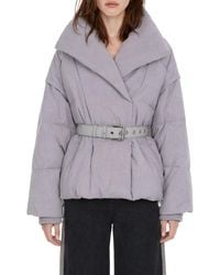 Patrizia Pepe - Relaxed Fit Short Puffer Jacket With Shawl Collar And Removable Sleeves - Lyst