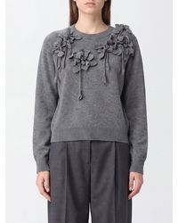 Alberta Ferretti - Floral Embroidered Virgin Wool Long-Sleeved Crewneck Jumper - Lyst