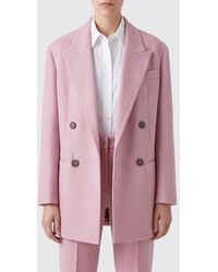 Tela - Double-Breasted Short Wool Relaxed Fit Blazer With Peak Lapels - Lyst