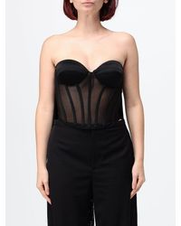 Elisabetta Franchi - Satin Bustier Top With Sweetheart Neckline And Fringes - Lyst