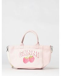Ganni - Recycled Cotton Canvas Bag With Logo Print - Lyst