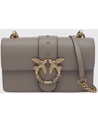 Pinko - Love One Classic Leather Mini Shoulder Bag With Rhinestones And Logo - Lyst