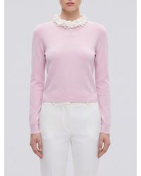 Self-Portrait - Slim Fit Embroidered Wool Jumper With Ruffle Collar - Lyst