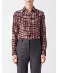 Aspesi - Check Print Pure Silk Shirt With Classic Collar And Long Sleeves - Lyst
