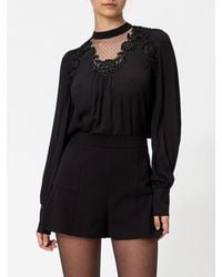 Twinset - Long-Sleeved Viscose Blouse With Lace Inserts - Lyst
