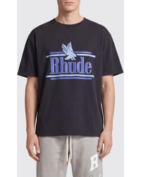 Rhude - Cotton T-Shirt With Contrasting Logo Print And Crew Neck - Lyst