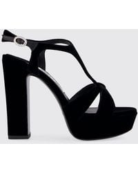 Jimmy Choo - Velvet Platform Sandals With A 12 Cm High Heel And Ankle Strap - Lyst