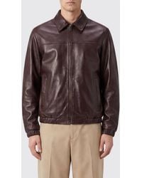 Canali - Smooth Leather Shirt Jacket With Zip Closure And Elasticated Hem - Lyst