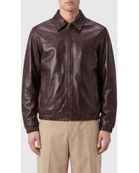 Canali - Smooth Leather Shirt Jacket With Zip Closure And Elasticated Hem - Lyst