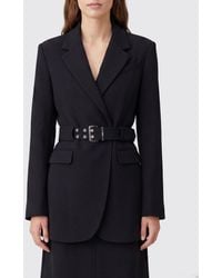 Ganni - Single-Breasted Cropped Polyester Blazer With Waist Belt - Lyst