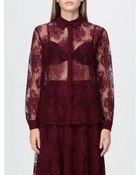 Hanita - Elegant Lace Shirt With French Collar And Concealed Placket - Lyst