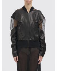 Yehuafan - Leather And Tulle Bomber Jacket - Lyst