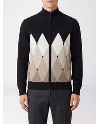 Ballantyne - Argyle Pattern 100% Cashmere Zip Cardigan - Lyst