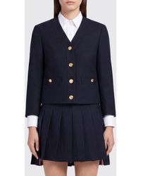 Thom Browne - Blazer Corto De Corte Slim En Lana Virgen Con Motivo 4-Bar - Lyst