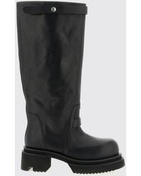 Rick Owens - Knee-High Calfskin Leather Biker Boots With Lug Sole - Lyst
