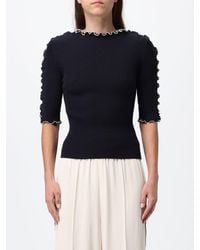 Fabiana Filippi - Short-Sleeved Wool And Cotton Blend Crewneck Jumper With Contrast Trim - Lyst