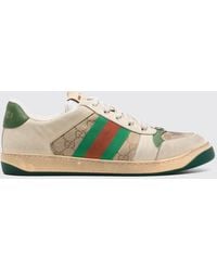 Gucci - Screener Low Top Leather And Cotton Sneakers With Gg Monogram And Stripes - Lyst