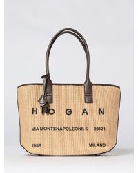 Hogan - Address Raffia Tote Bag With Logo - Lyst