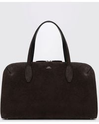 TOTEME - Suede Leather Handbag With Double Handle And Removable Shoulder Strap - Lyst
