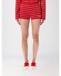 Sporty & Rich - Sporty &Amp Rich Striped Cotton Culotte Shorts With Slim Fit And Embroidered Logo - Lyst