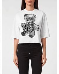 Philipp Plein - Jersey T-Shirt With Teddy Bear Print And Rhinestone Hexagon Logo - Lyst