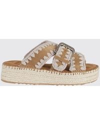 Mou - Jute Suede Sandals With Contrast Stitching - Lyst