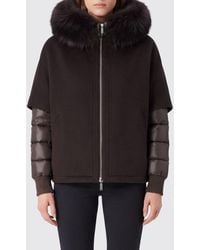 Moorer - Short Wool And Cashmere Coat With Shearling Hood - Lyst