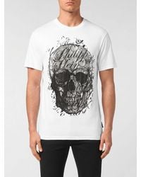 Philipp Plein - Skull Cotton T-Shirt With Rhinestone Logo - Lyst