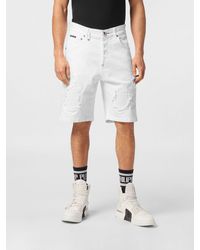 Philipp Plein - Five-Pocket Distressed Denim Shorts With Worn-Out Effect - Lyst