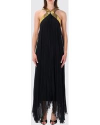 Alberta Ferretti - Long Halterneck Linen Gown With Sequin Embellishments - Lyst