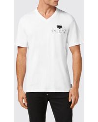 Philipp Plein - Slim Fit Cotton V-Neck T-Shirt With Logo - Lyst