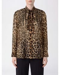 Dolce & Gabbana - Dolce &Amp Gabbana Animal Print Silk Blouse With Pussy-Bow Collar - Lyst