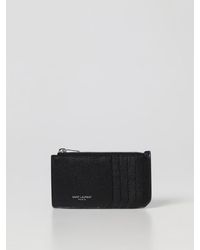 Saint Laurent - Grain De Poudre Leather Credit Card Holder - Lyst