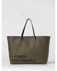 Fendi - Roll Cotton Blend Tote Bag With Printed Logo And Double Leather Handles - Lyst