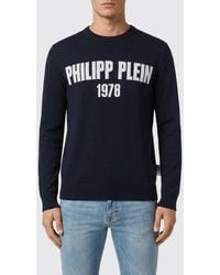 Philipp Plein - Wool And Cotton Blend Crewneck Jumper With All-Over Jacquard Logo Pattern - Lyst