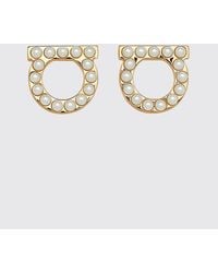 Ferragamo - Gancini Brass Earrings With Synthetic Pearls - Lyst