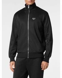 Philipp Plein - Cotton-Blend High Neck Zip Sweatshirt With Applied Logo - Lyst