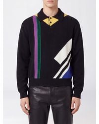 Versace - Geometric Pattern Long-Sleeved Wool Knit Polo - Lyst