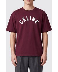 Celine - Cotton T-Shirt With Contrasting Logo Print On The Front - Lyst