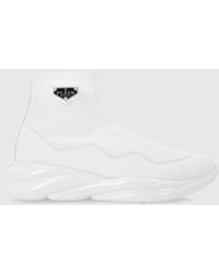 Philipp Plein - High-Top Slip-On Sneakers With A Sock Design And Leather Inserts - Lyst