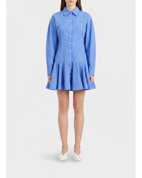 Ganni - Organic Cotton Mini Shirt Dress With Long Sleeves - Lyst