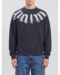 Palm Angels - Crewneck Cotton Sweatshirt With Contrast Logo And Dropped Shoulders - Lyst