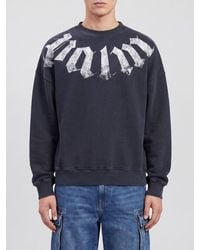 Palm Angels - Crewneck Cotton Sweatshirt With Contrast Logo And Dropped Shoulders - Lyst
