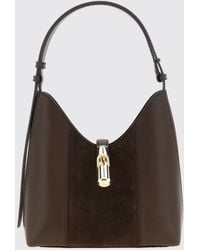 Furla - Goccia Flared Suede And Smooth Leather Shoulder Bag - Lyst